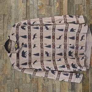 Women's Cabela's Beige Western Country Cabin Woodland Animals Flannel Shirt XL